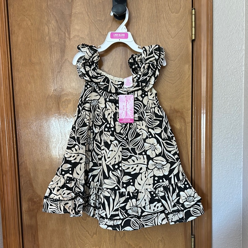 Tommy Bahama Linen Blend Floral Sleeveless Ruffle Dress